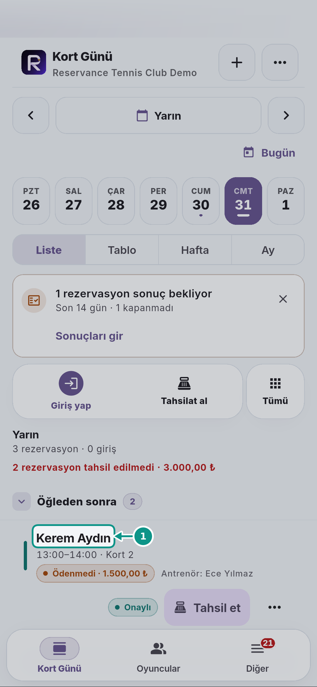 Tahsilat, kapora ve ödeme bağlantısını ayırmak: Rezervasyonu açın