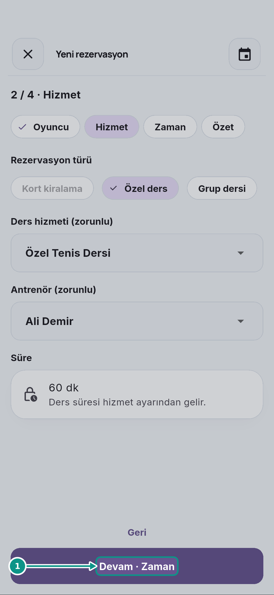 Özel ders rezervasyonu oluşturmak: Zamanı belirleyin