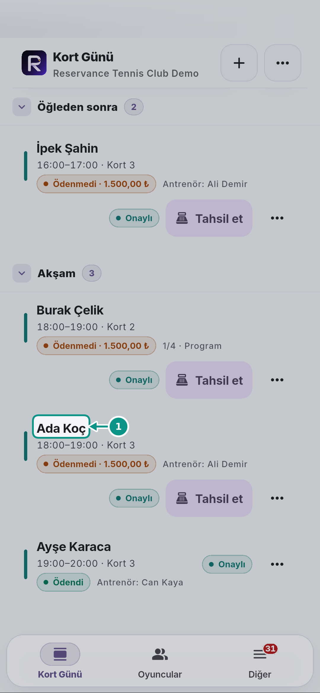Özel ders rezervasyonu oluşturmak: Sonucu listede doğrulayın