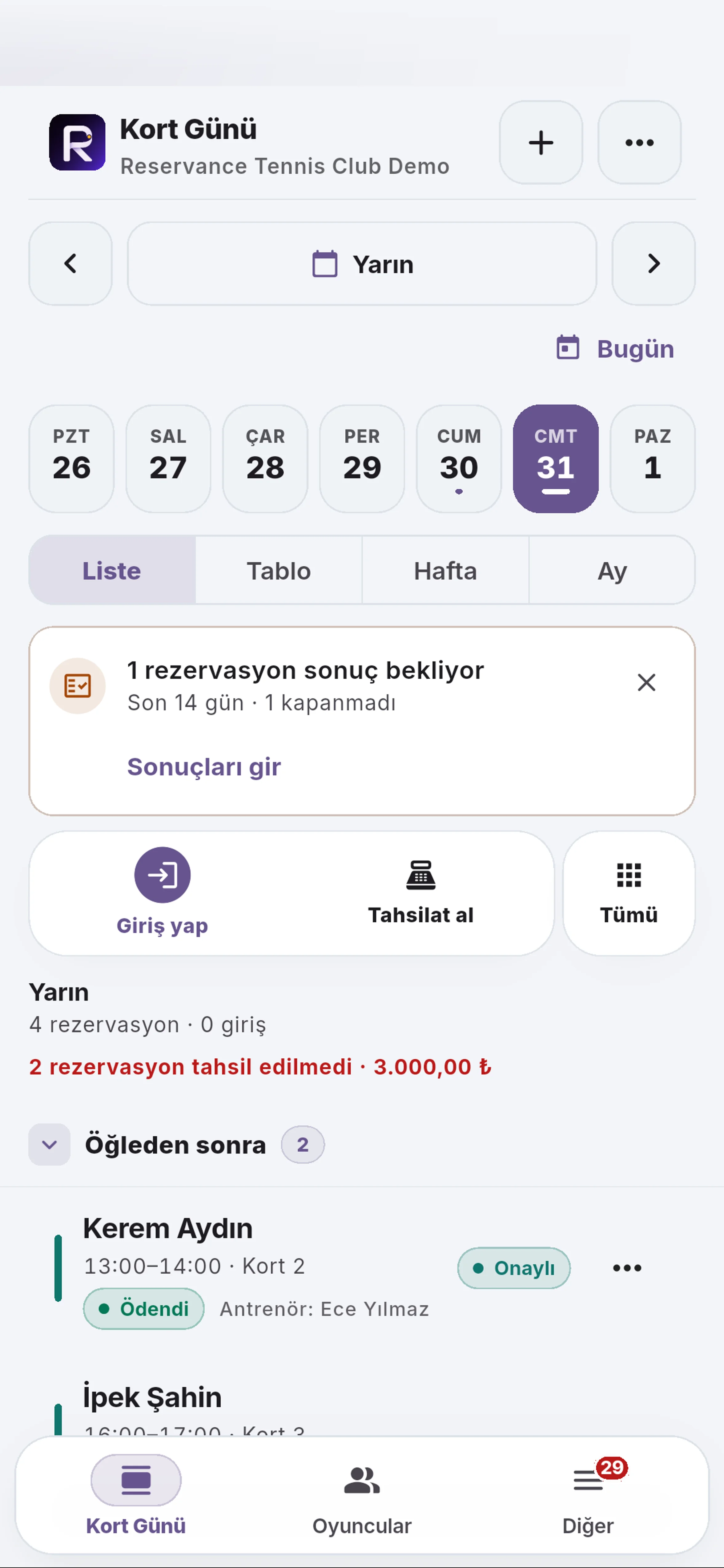Yeni rezervasyon için yakın görünüm