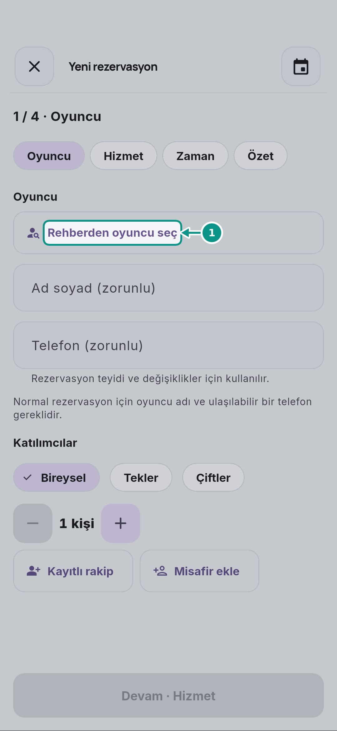 Özel ders rezervasyonu oluşturmak: Rehberden seçim yapın