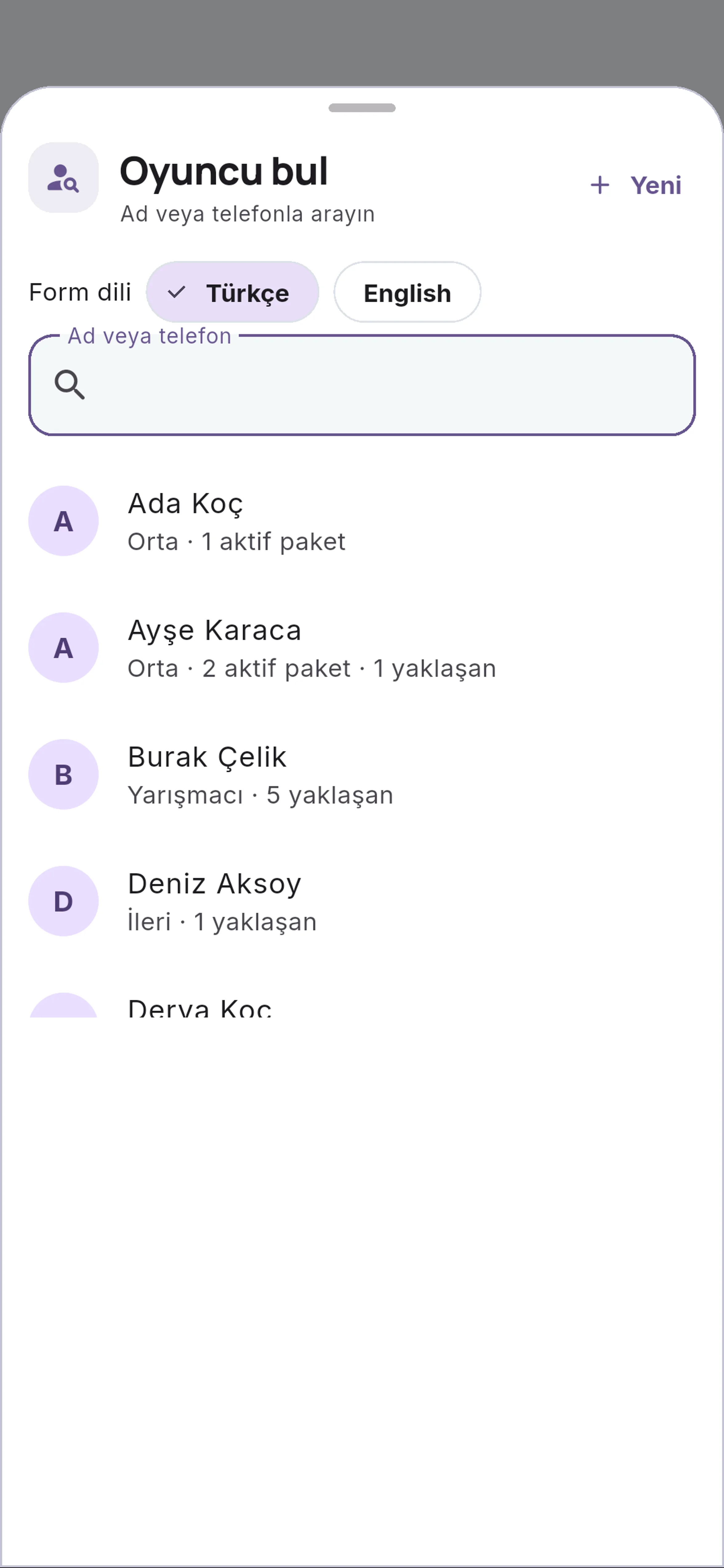 Arama alanı için yakın görünüm