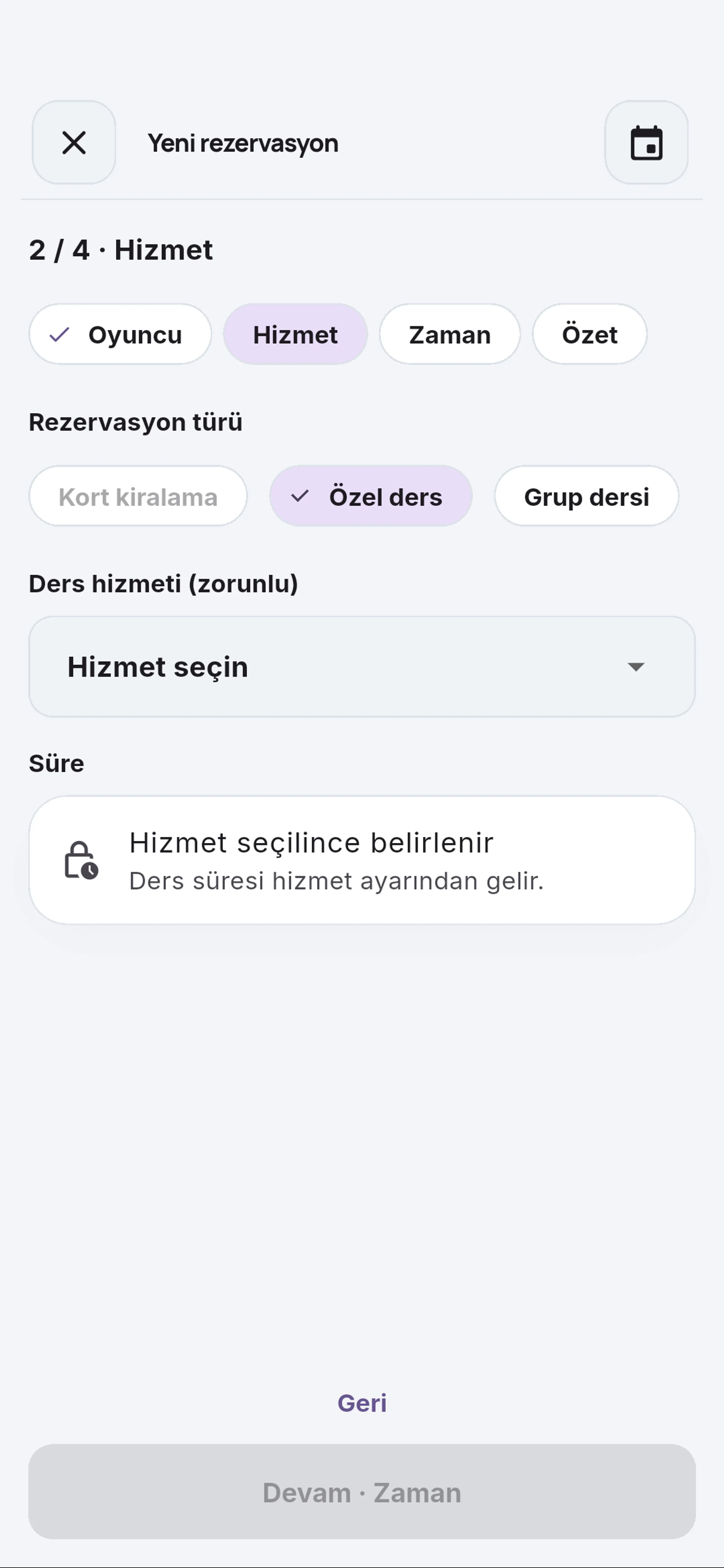 Hizmet listesi için yakın görünüm