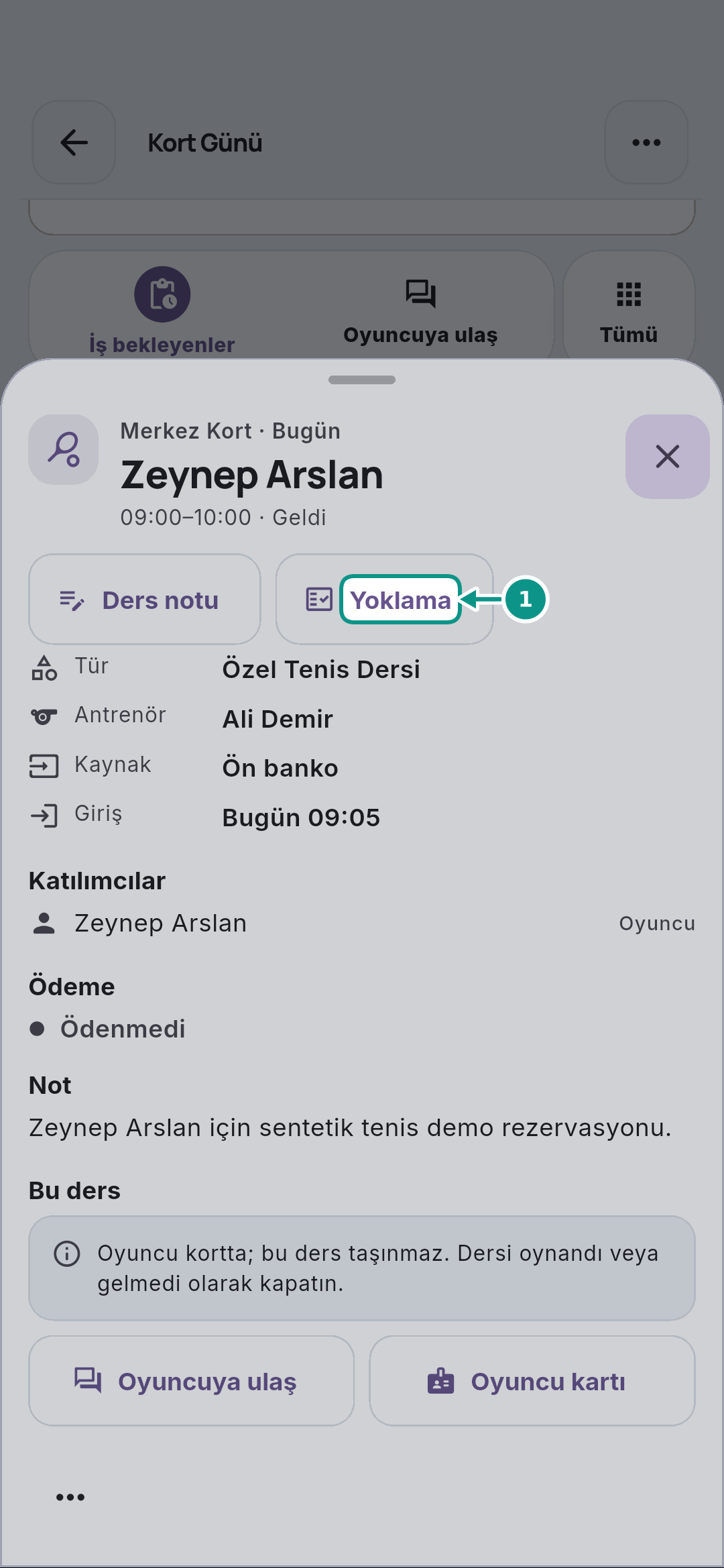 Özel ders yoklamasını ve ders notunu kaydetmek: Yoklamayı açın