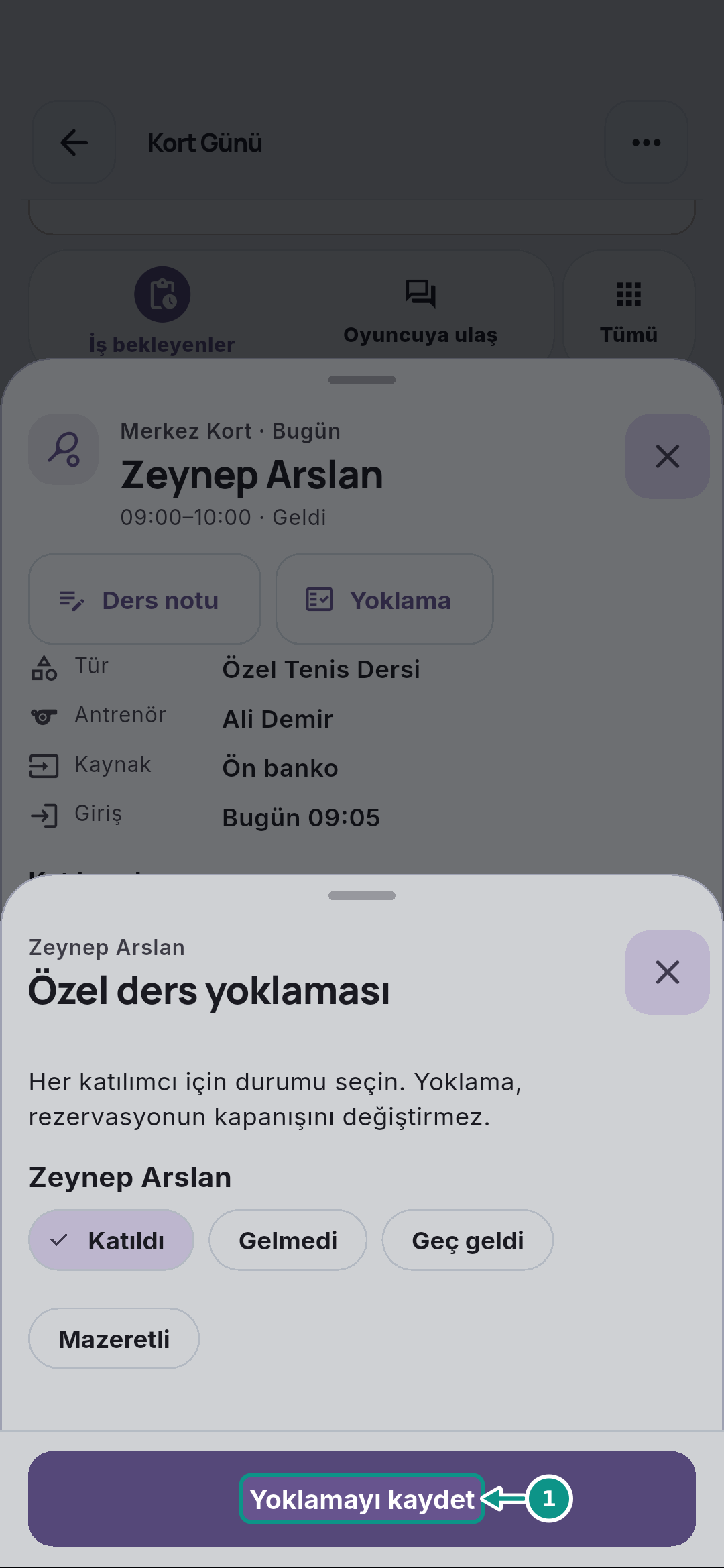 Özel ders yoklamasını ve ders notunu kaydetmek: Yoklamayı kaydedin