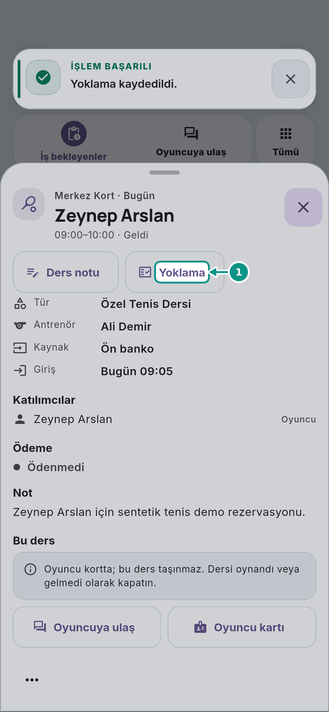 Özel ders yoklamasını ve ders notunu kaydetmek: Yoklamayı yeniden açın