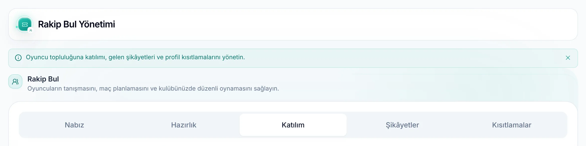 Rakip Bul bölümleri için yakın görünüm