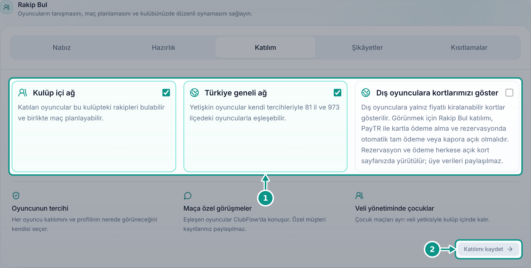 Rakip Bul katılımını ve yönetim ekranını tanımak: Ağa katılım seçeneklerini okuyun