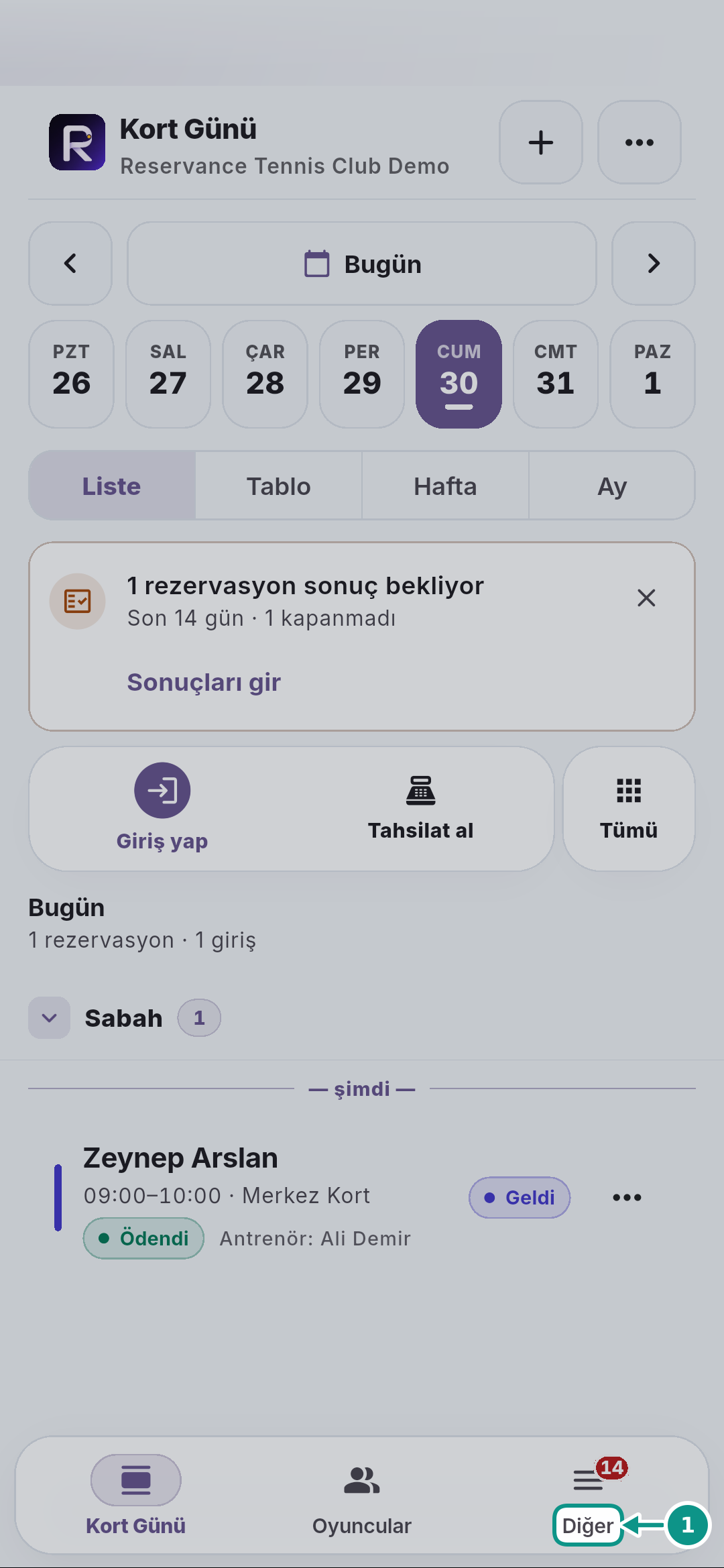 Reservance Partner: giriş ve günlük çalışma: Diğer alanını açın