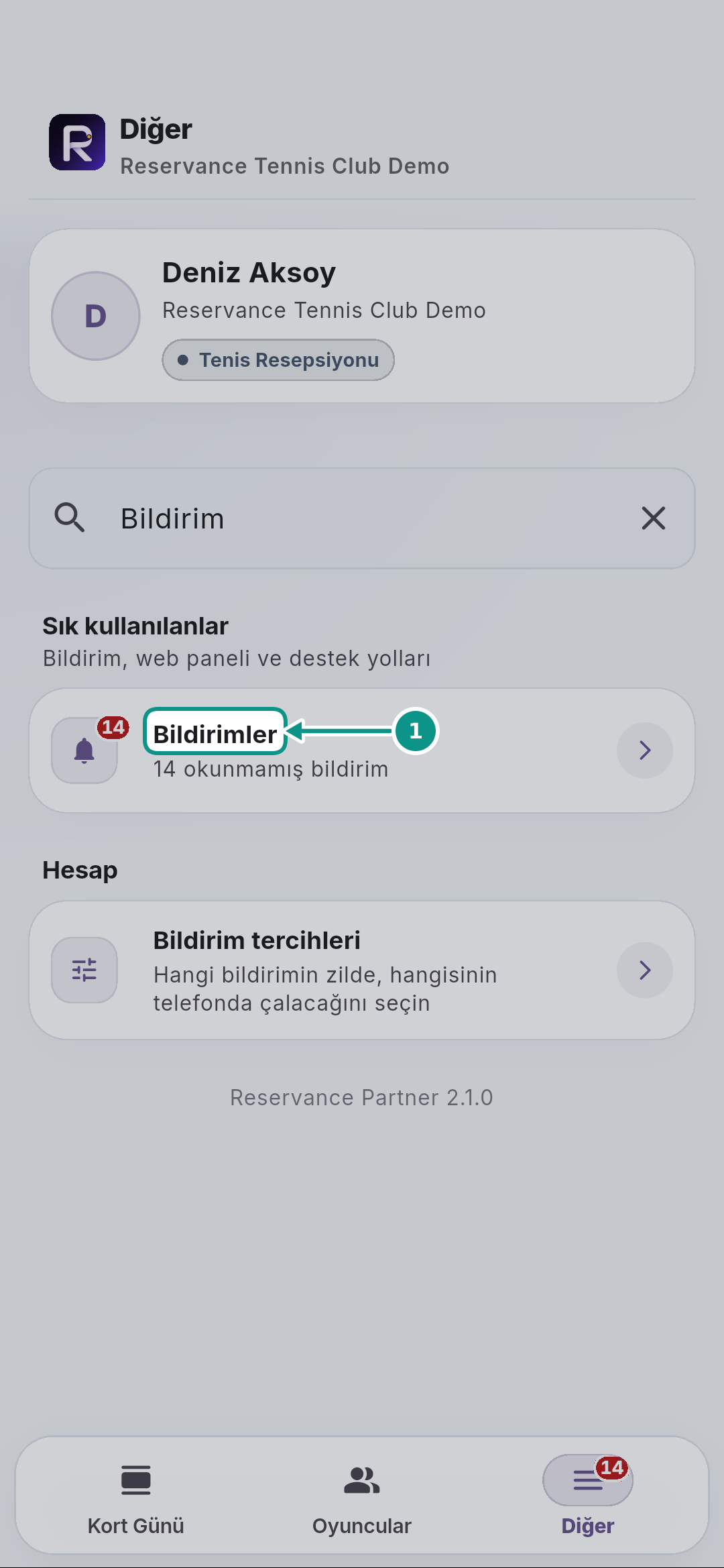 Reservance Partner: giriş ve günlük çalışma: Bildirimleri açın