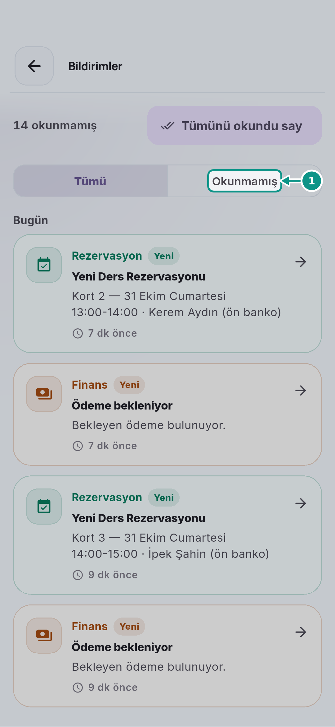 Reservance Partner: giriş ve günlük çalışma: Okunmamışları ayırın