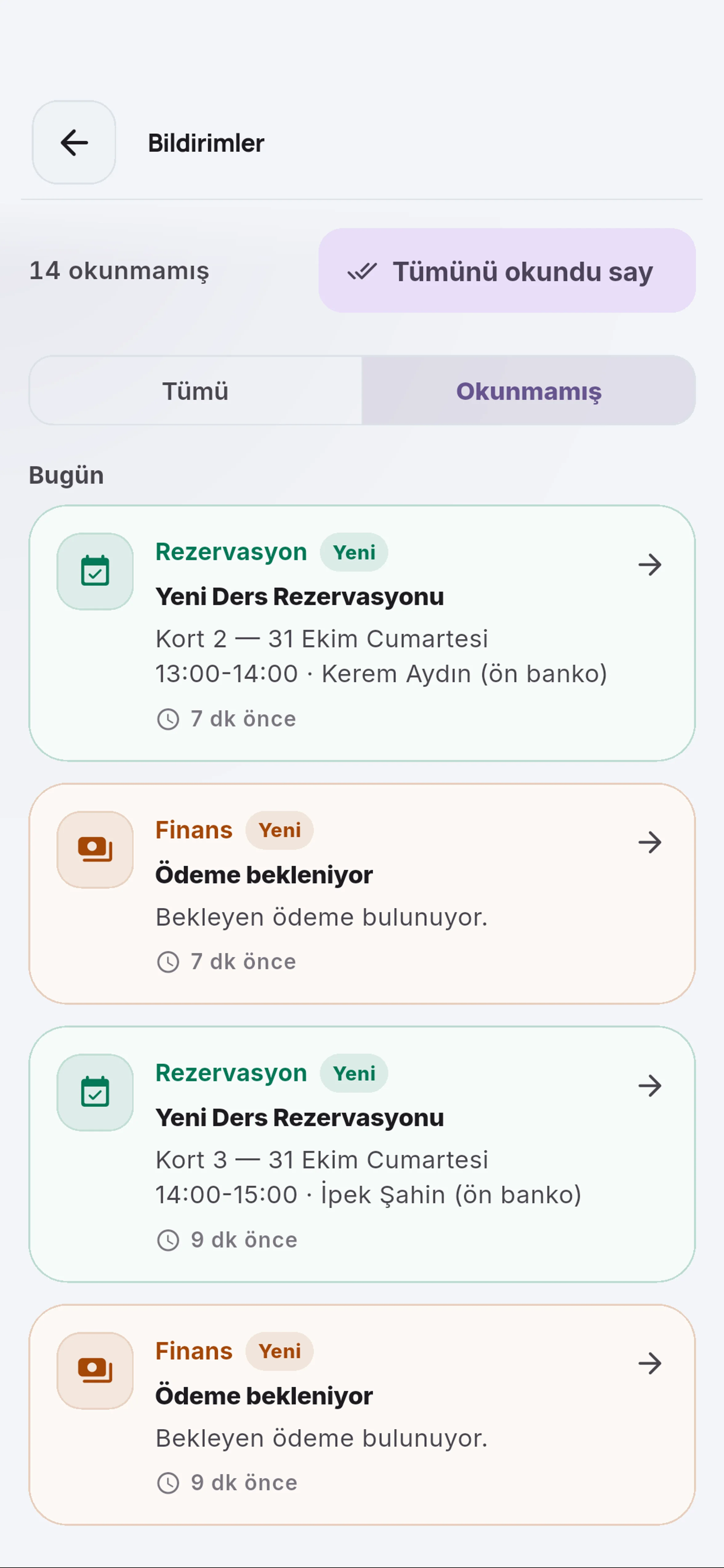 Tüm bildirimlere dönün için yakın görünüm