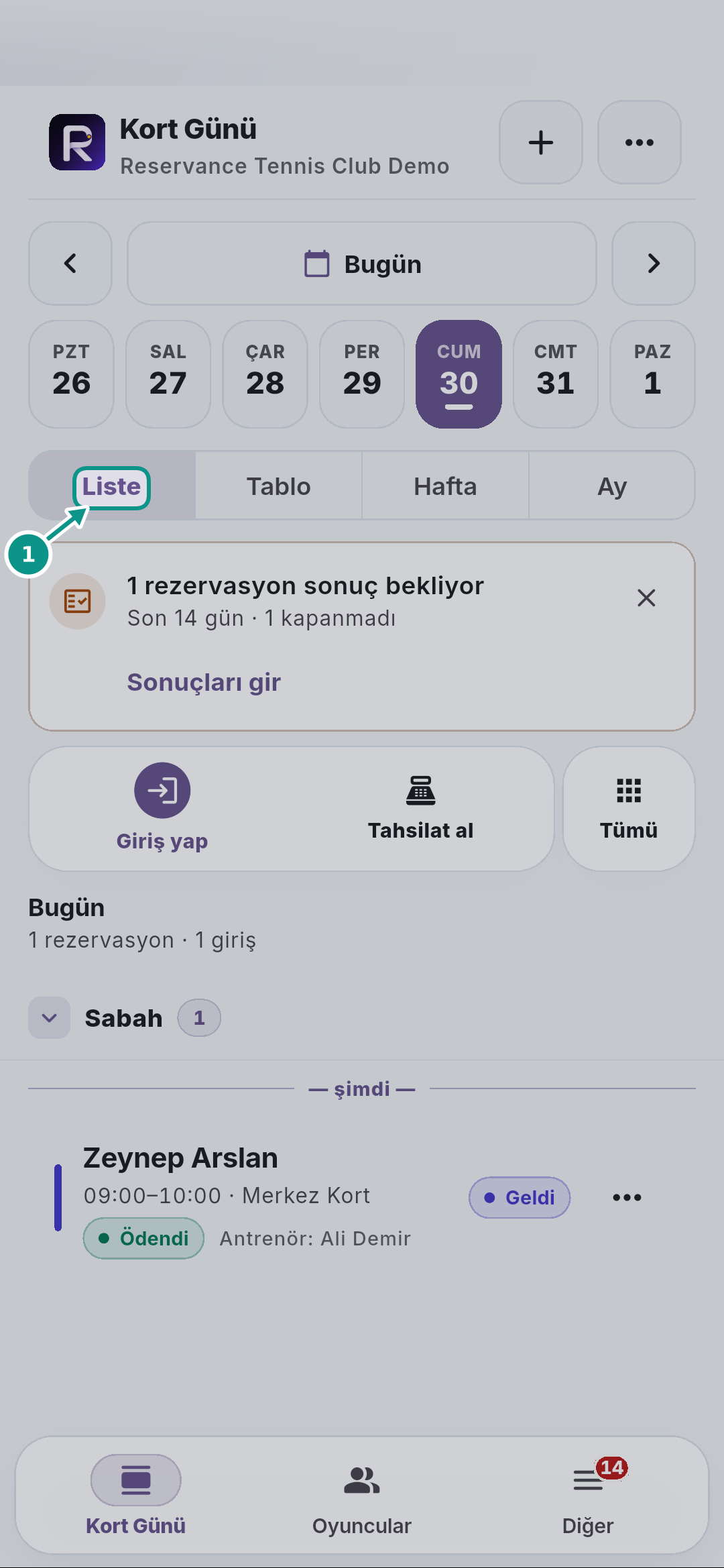 Reservance Partner: giriş ve günlük çalışma: Listeyi okuyun