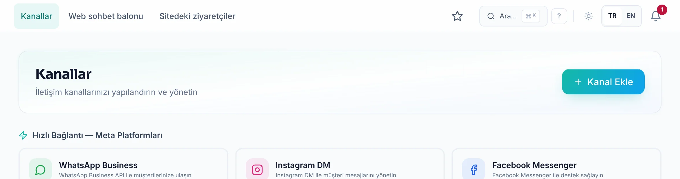 WhatsApp’tan rezervasyon alabilmek için neyi bağlamalıyım?: Kanallar sayfasını açın