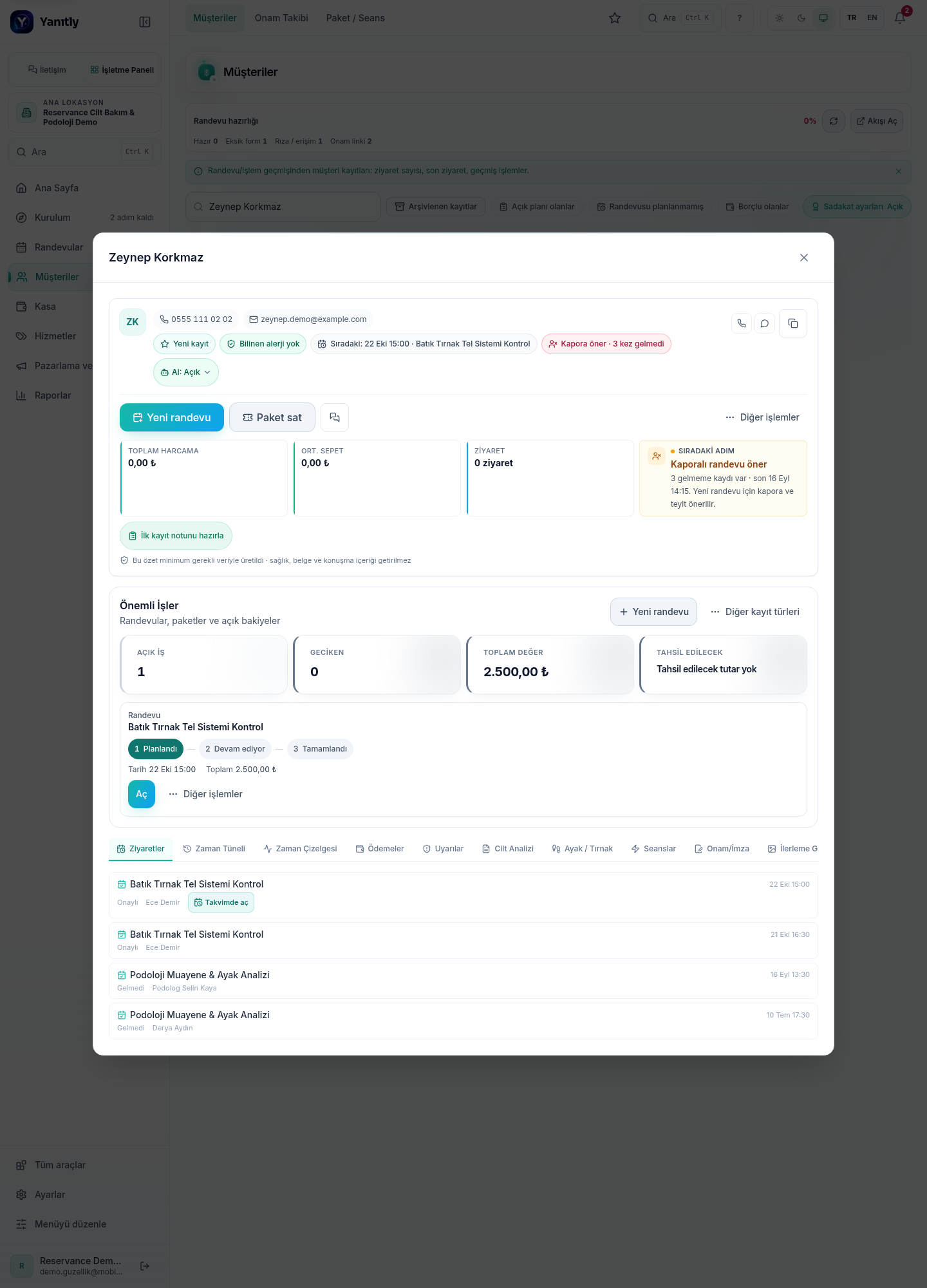 Actual Yanitly Customer 360 screen: customer overview, next step, priority jobs and visits.